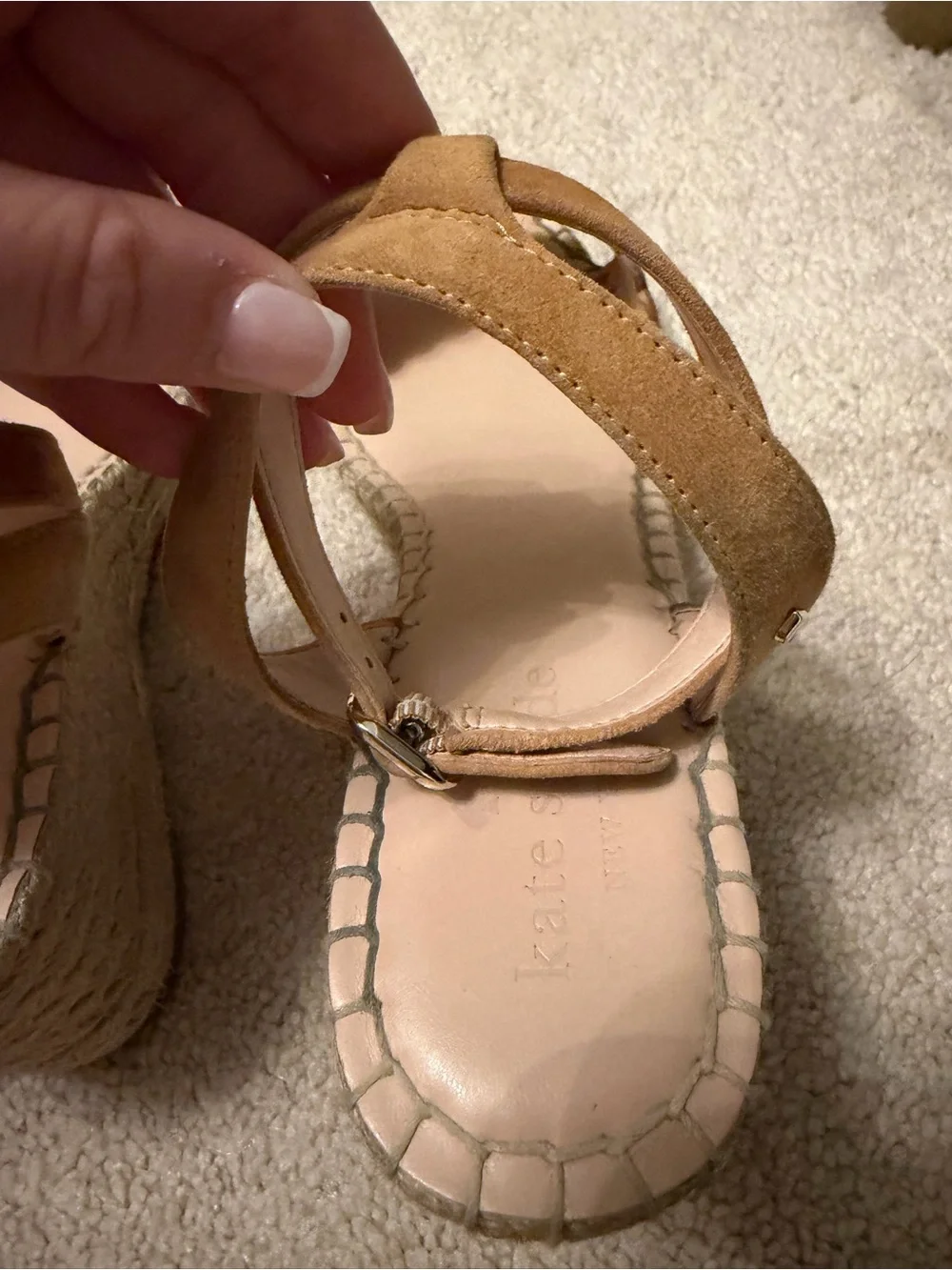 kate spade pre-loved Women’s Tan Scalloped Espadrille Ankle-Strap Sandals